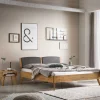 Wildeiche Bett mit Kopfteilpolstern in Grau - Luxuria