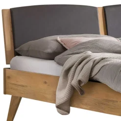 Wildeiche Bett mit Kopfteilpolstern in Grau - Luxuria