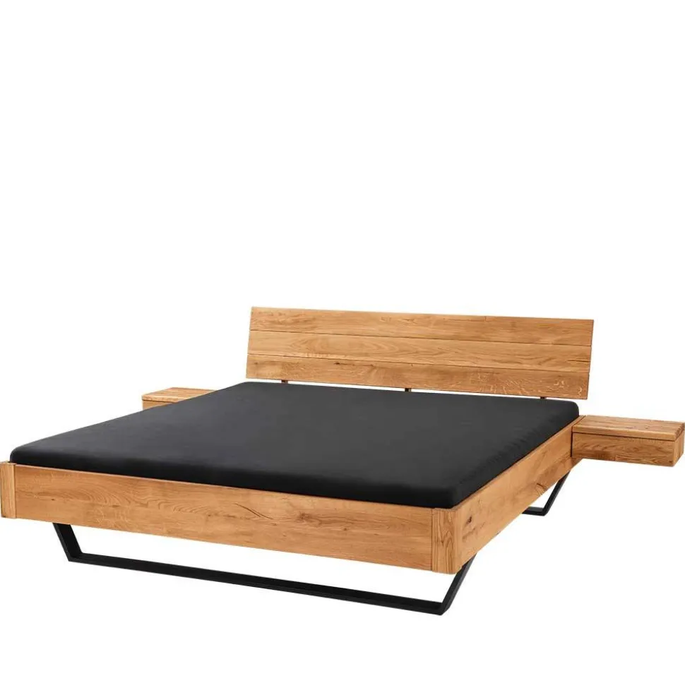 Wildeiche Bett mit Metallkufen in Schwarzgrau - Tomya