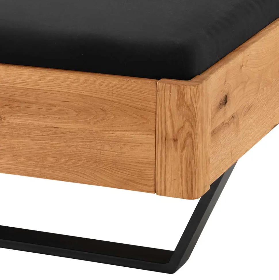 Wildeiche Bett mit Metallkufen in Schwarzgrau - Tomya