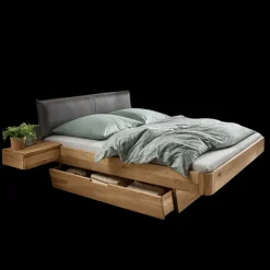Wildeiche Bett mit Schubkasten Set - Zennian (dreiteilig)
