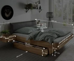 Wildeiche Bett mit Schubkasten Set - Zennian (dreiteilig)