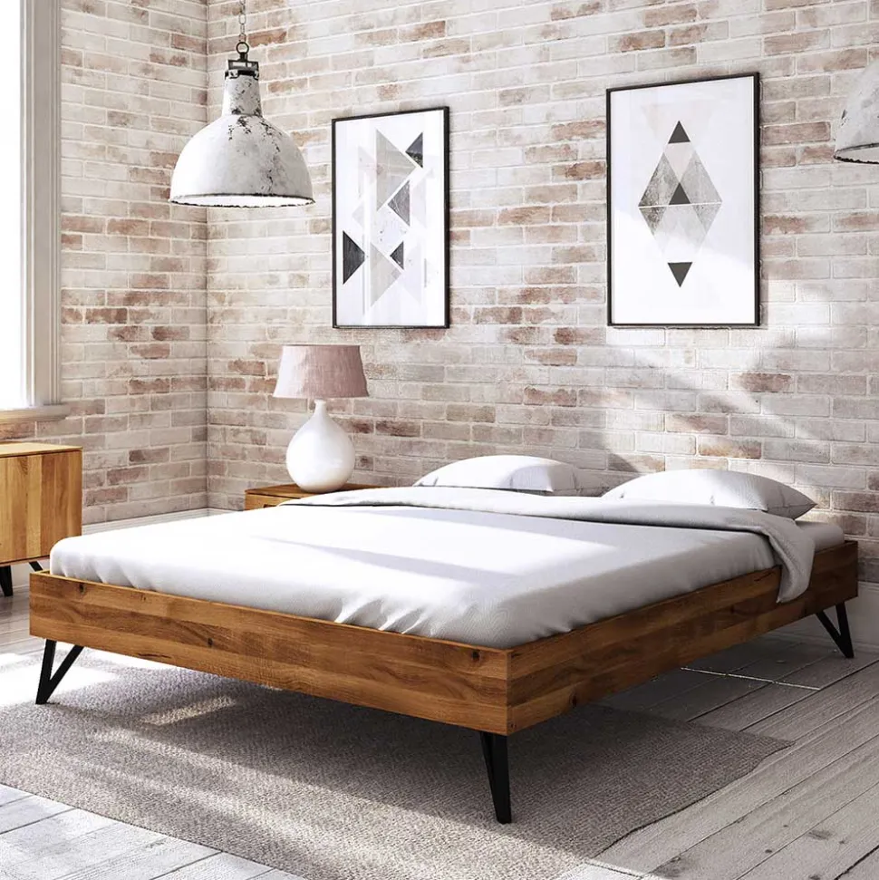 Wildeiche Bett ohne Kopfteil 210cm lang - Mandirov