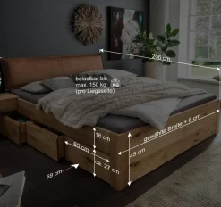Wildeiche Bettanlage mit Stauraum - Zennian (dreiteilig)