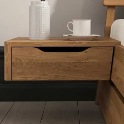 Wildeiche Designbett mit Nachtkonsolen - Dominus (dreiteilig)