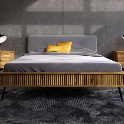 Wildeiche Designerbett mit Polsterkopfteil - Casarius