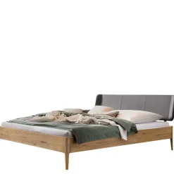 Wildeiche Doppelbett mit Kunstleder Kopfteil - Lucyanco
