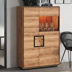 Wildeiche Highboard mit Glas Einsatz - Shipper