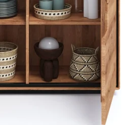 Wildeiche Highboard mit Glas Einsatz - Shipper