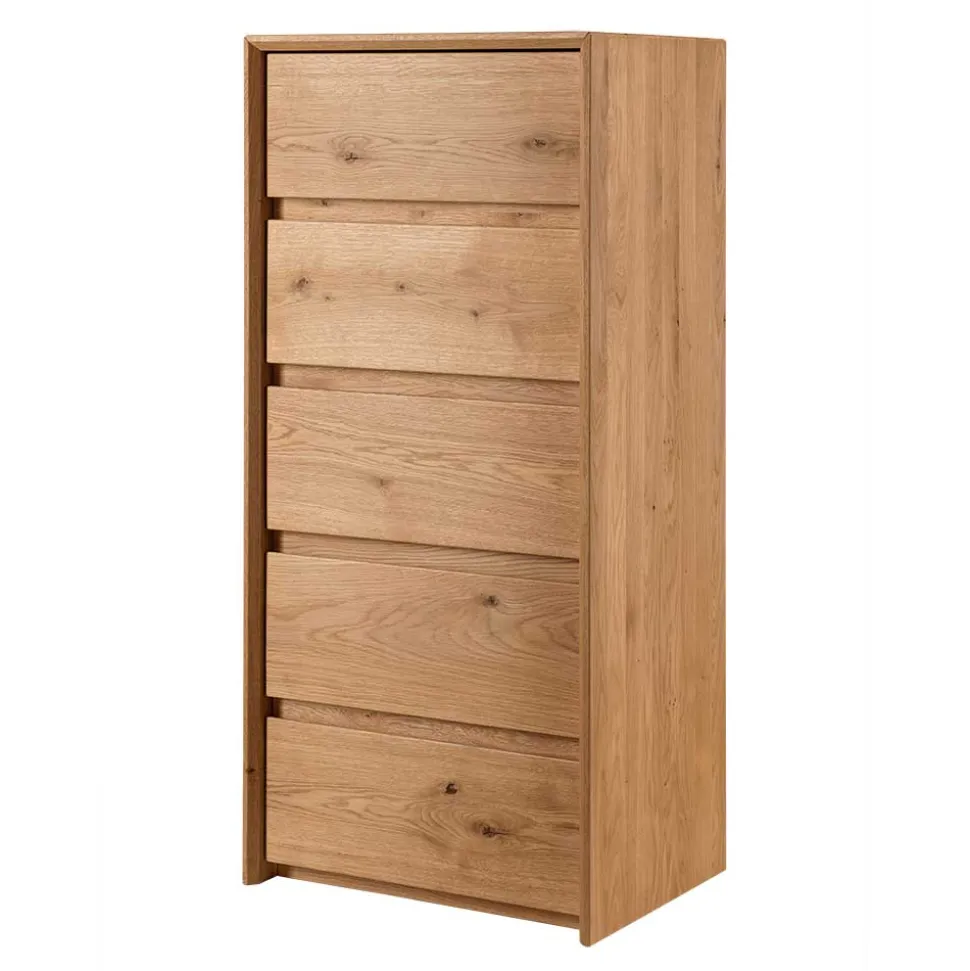 Wildeiche Hochkommode mit fünf Schubladen - Zandras