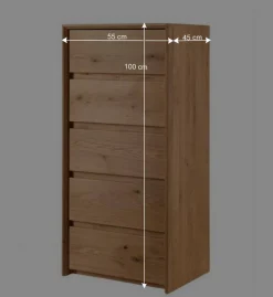 Wildeiche Hochkommode mit fünf Schubladen - Zandras