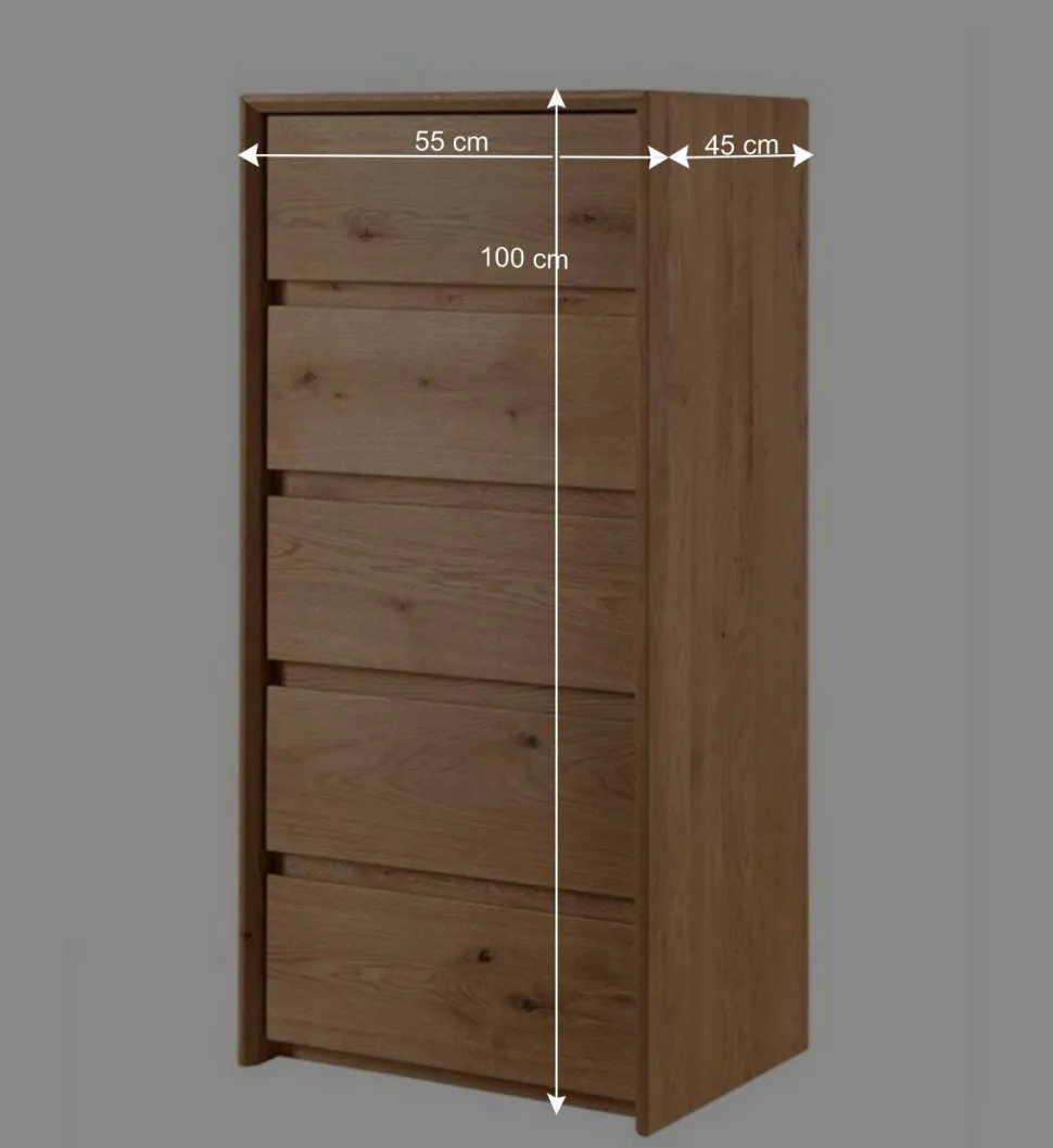 Wildeiche Hochkommode mit fünf Schubladen - Zandras