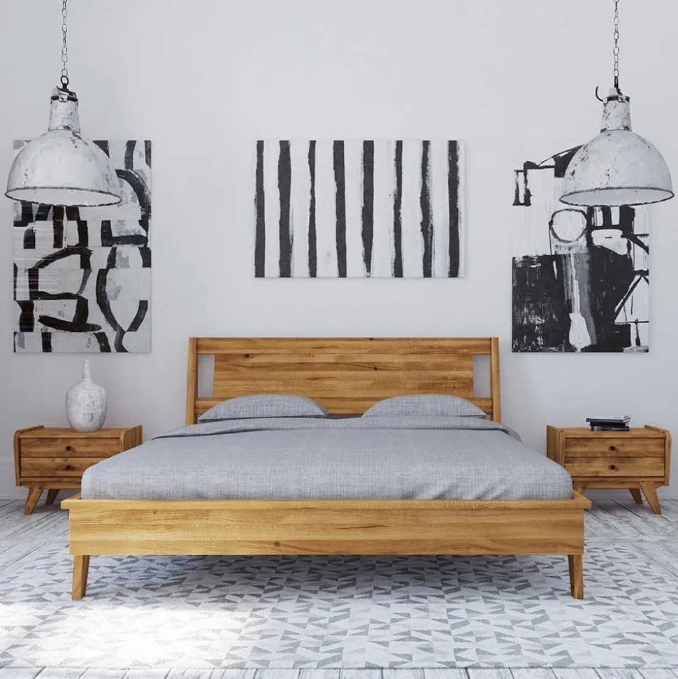 Wildeiche Holz Bett mit Überlänge 220 cm - Hardus (dreiteilig)