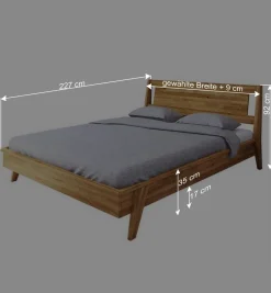 Wildeiche Holz Bett mit Überlänge 220 cm - Hardus (dreiteilig)