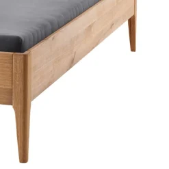 Wildeiche Holzbett mit Cord-Kopfteil - Babahira