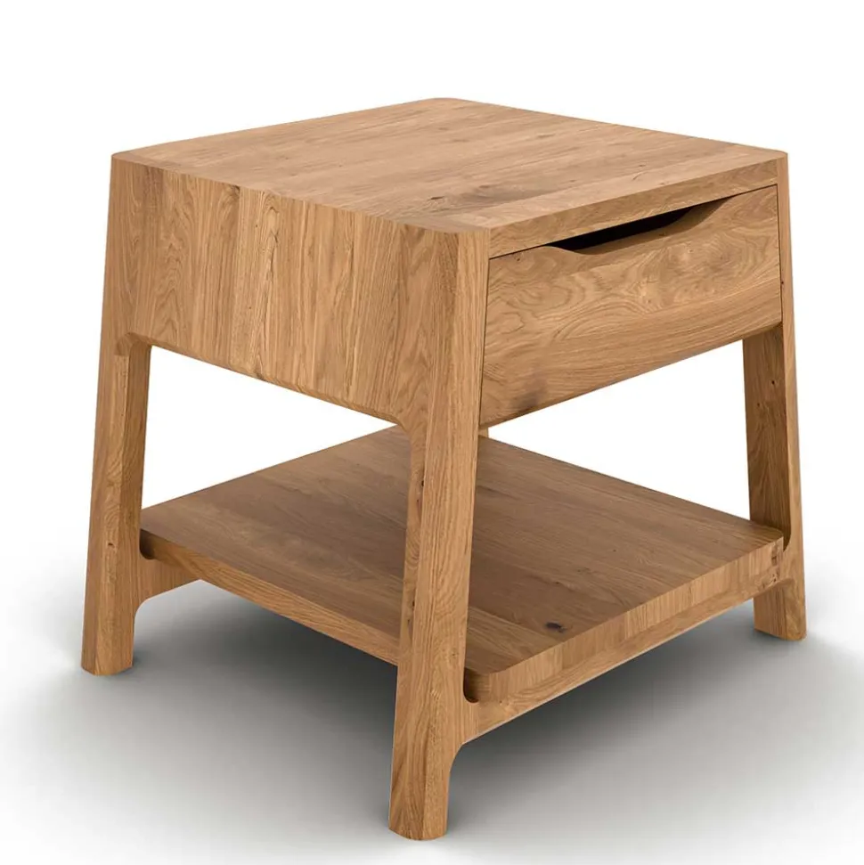 Wildeiche Holzbett mit Polsterkopfteil in Beige - Favorite