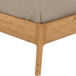 Wildeiche Holzbett mit Polsterkopfteil in Beige - Favorite
