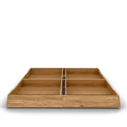 Wildeiche Holzbett mit Polsterkopfteil in Beige - Favorite