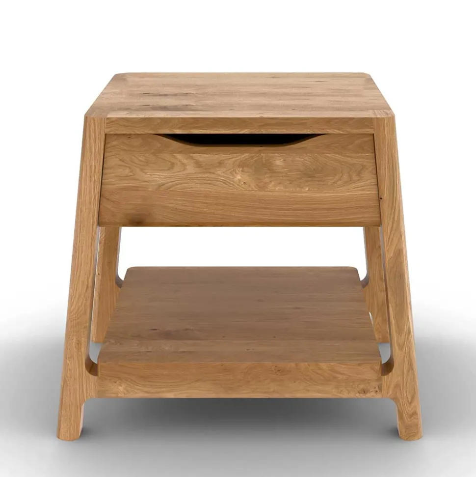 Wildeiche Holzbett mit Polsterkopfteil in Beige - Favorite