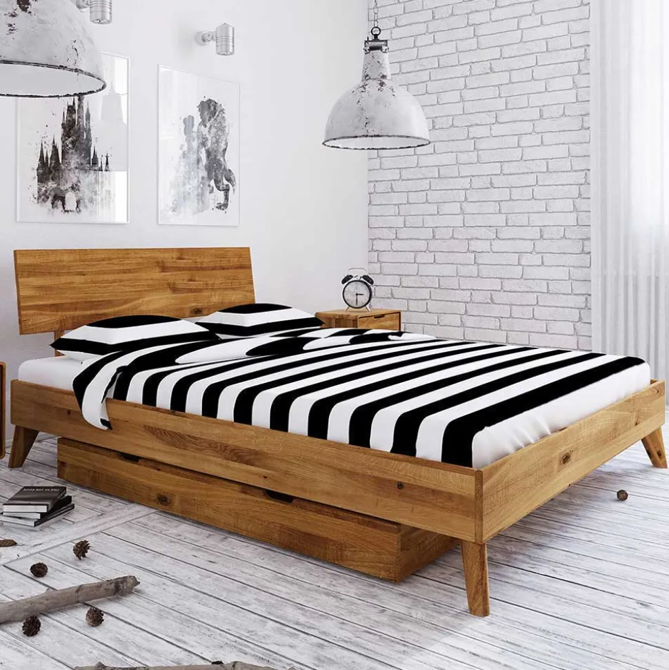 Wildeiche Massivholz Bett mit 2 Schubkästen - Eavy