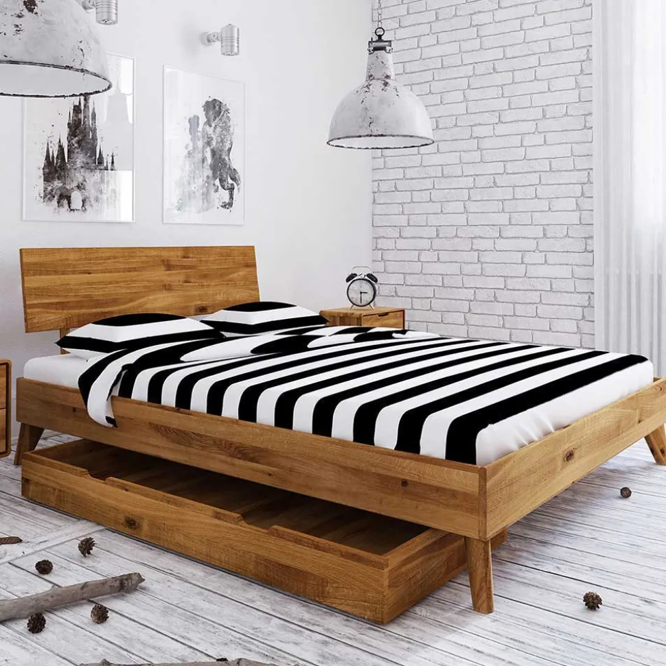 Wildeiche Massivholz Bett mit 2 Schubkästen - Eavy