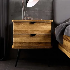 Wildeiche Nachtkommode mit hohen Stahlbeinen - Casarius