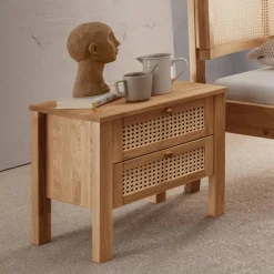 Wildeiche Nachtkommode mit Wiener Geflecht - Ambrosso