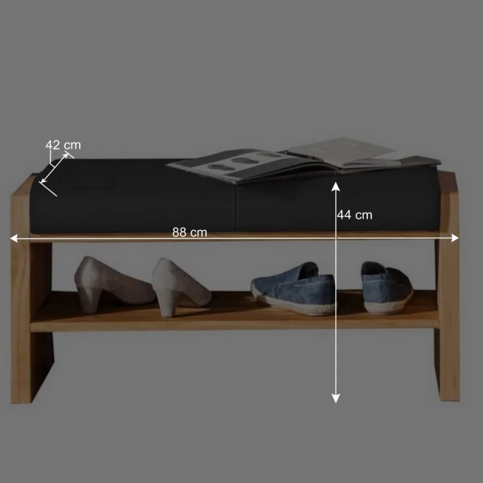 Wildeiche Schuhbank mit Leder Polsterung - Mandrey