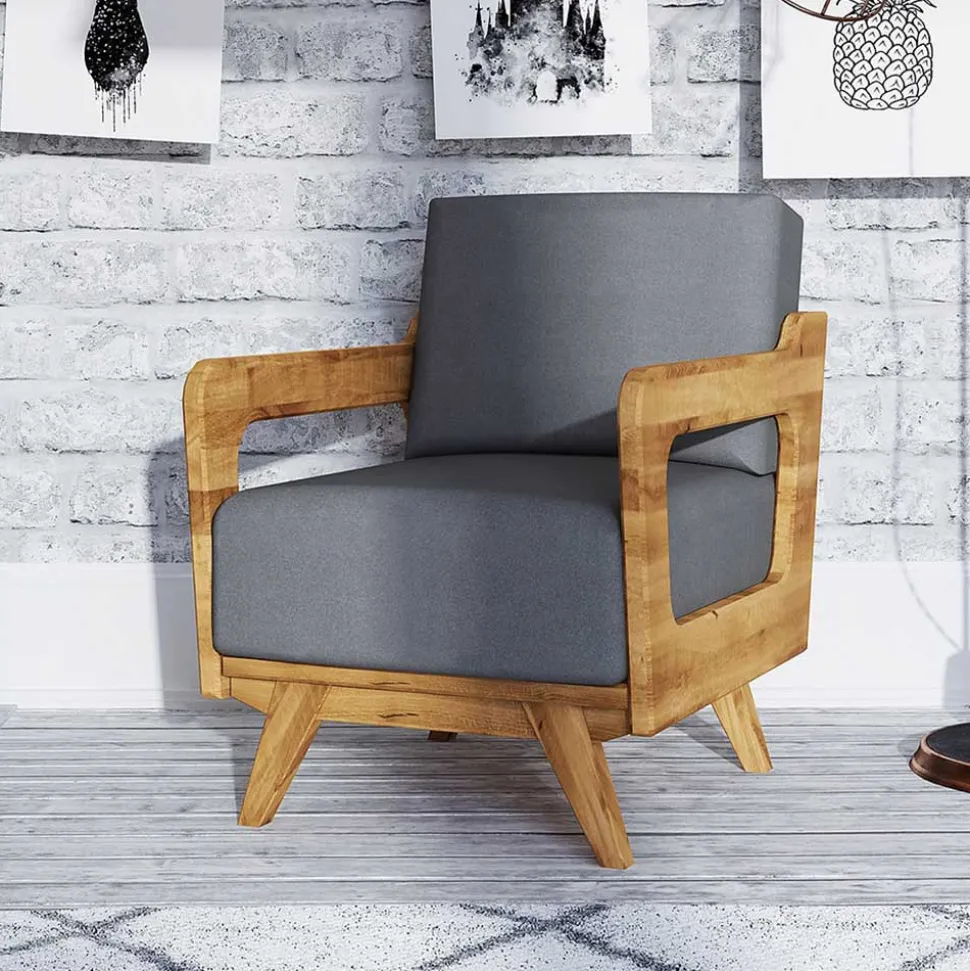 Wildeiche Sessel mit Stoffpolsterung - Hardus