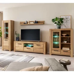 Wildeiche TV Anbauwand teilmassiv - Sophia (vierteilig)