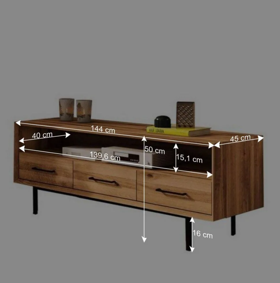 Wildeiche TV Unterschrank mit großem Fach - Kerfa