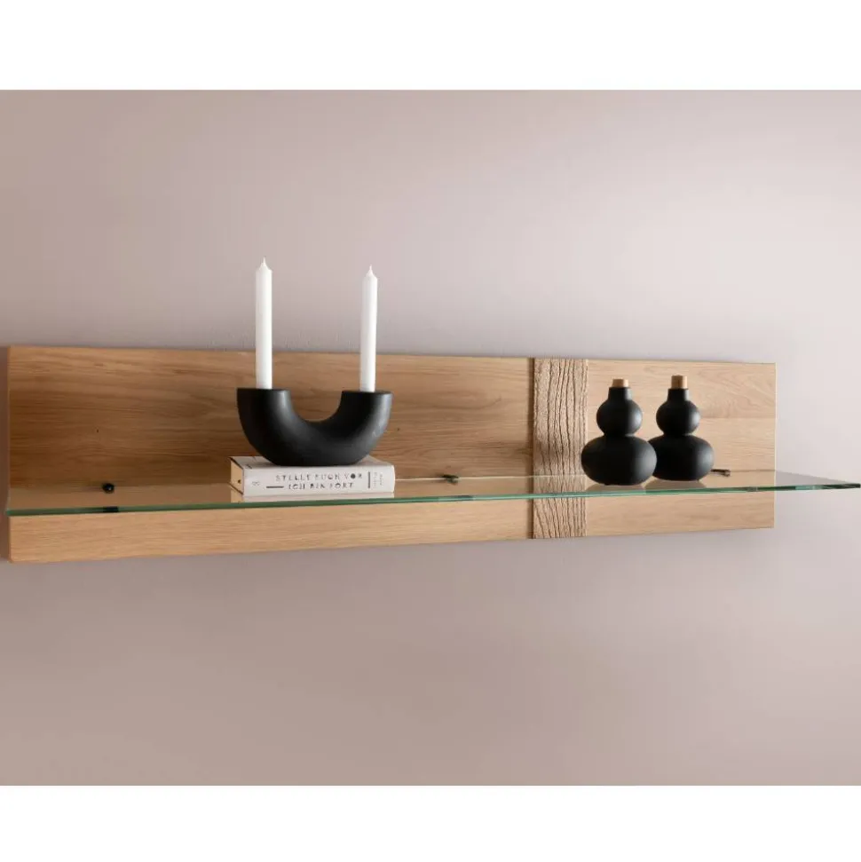 Wildeiche Wandboard mit Glas-Ablage - Barrios