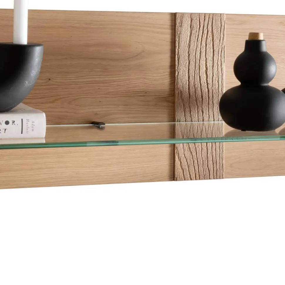 Wildeiche Wandboard mit Glas-Ablage - Barrios