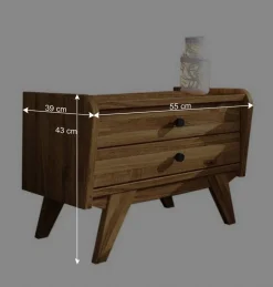 Wildeichebett 210cm lang & Nachtkommoden - Hardus (dreiteilig)