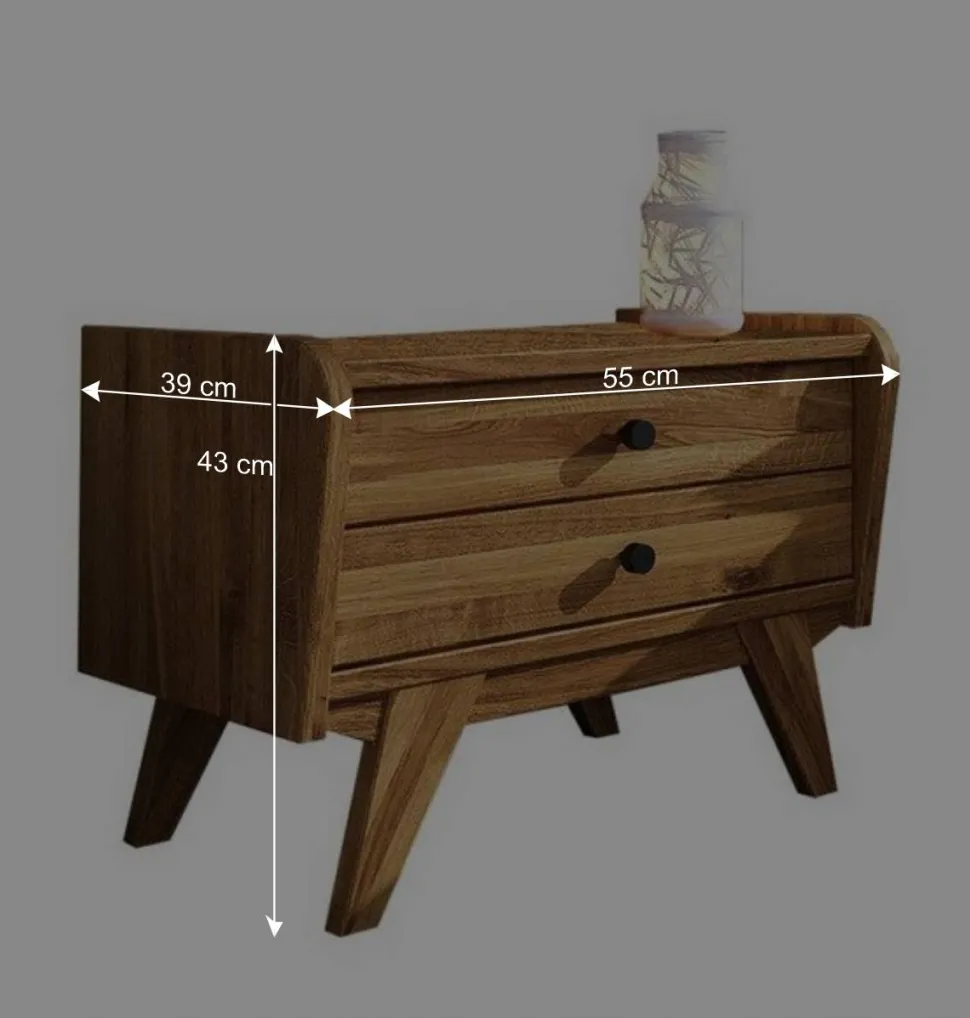 Wildeichebett 210cm lang & Nachtkommoden - Hardus (dreiteilig)
