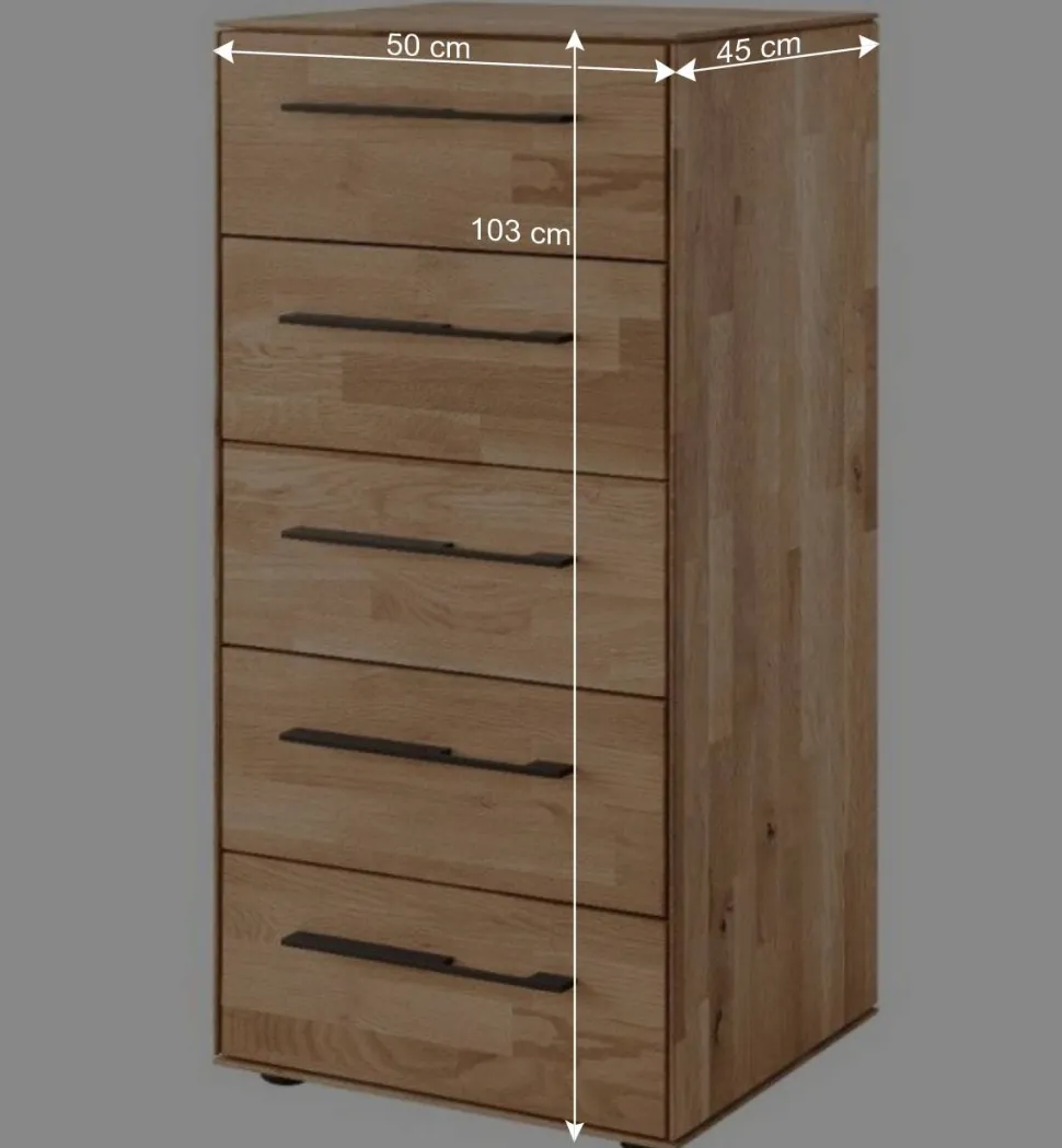 Wildeiche-Hochkommode mit fünf Schubladen - Kassanda