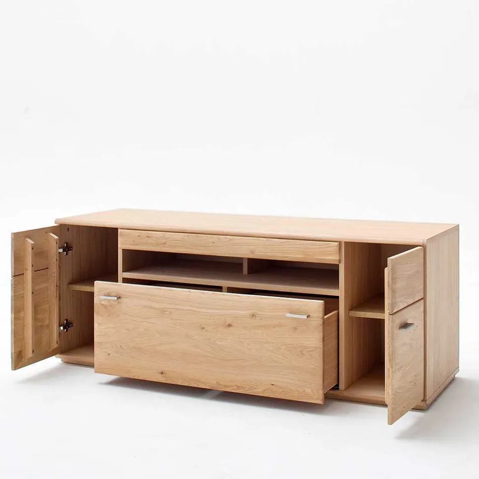 Wohnkombination in Eiche Bianco teilmassiv Pontros optional mit LED (vierteilig)