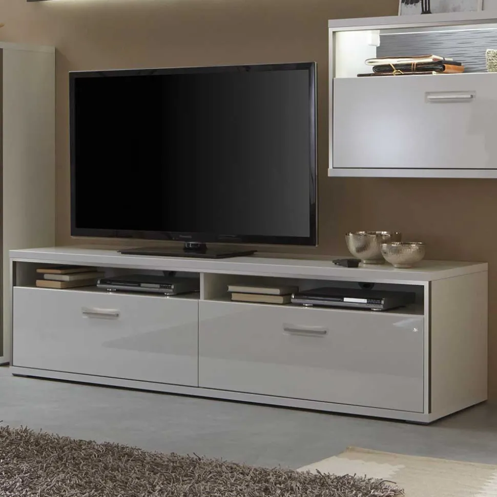 Wohnkombination Tacroma in Hochglanz Weiß (vierteilig)