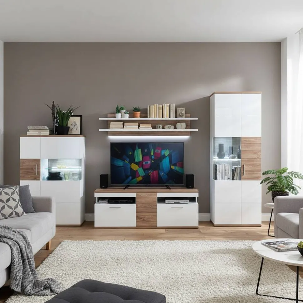 Wohnmöbel Set in Weiß Hochglanz - Icadro (vierteilig)