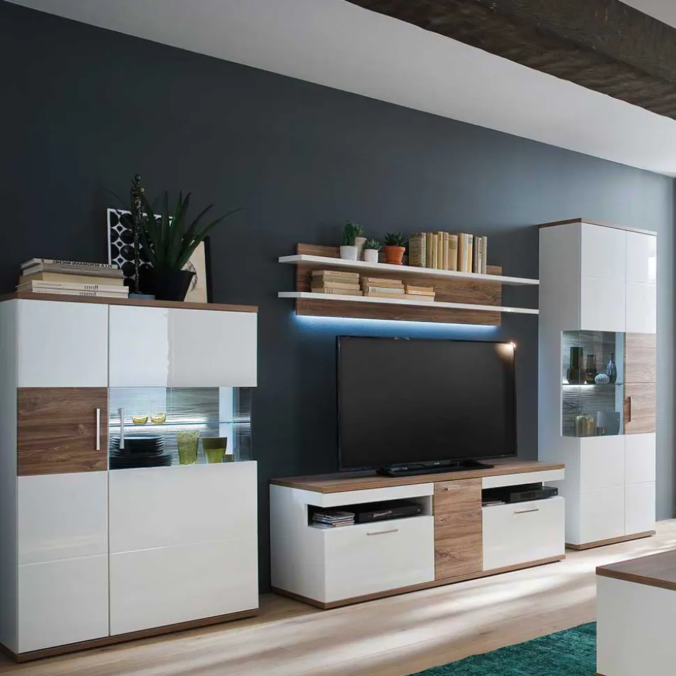 Wohnmöbel Set in Weiß Hochglanz - Icadro (vierteilig)