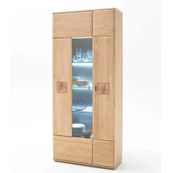 Wohnraum Vitrinenschrank Pontros in Eiche Bianco teilmassiv