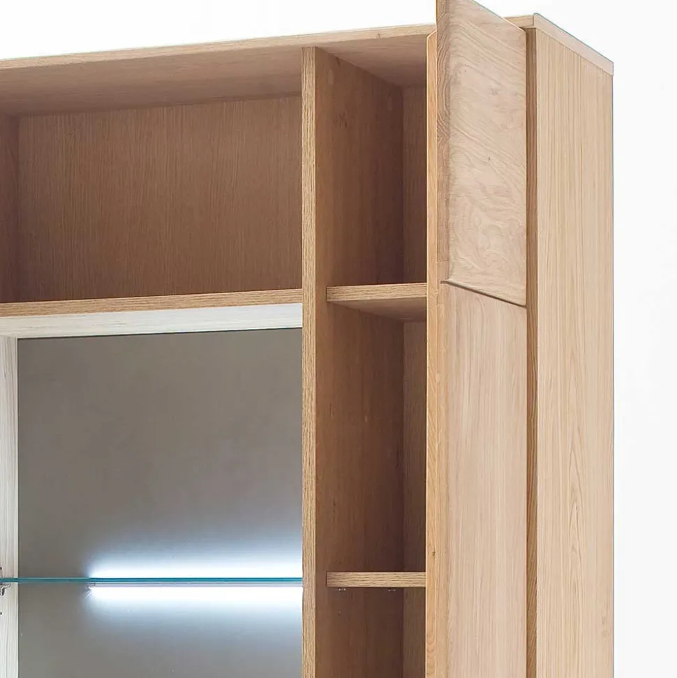 Wohnraum Vitrinenschrank Pontros in Eiche Bianco teilmassiv