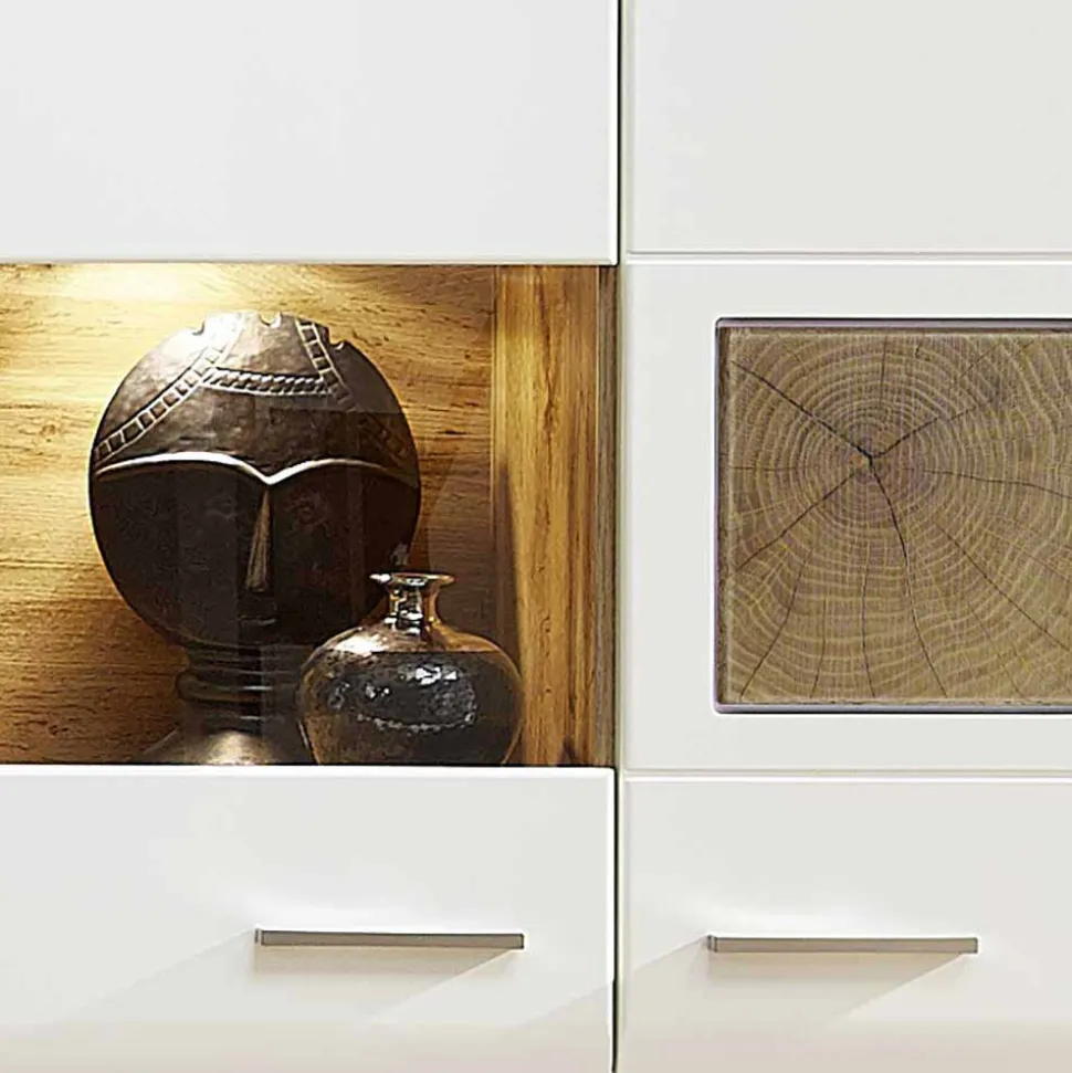 Wohnwand Hängeschrank in Weiß Eiche - Lisepio