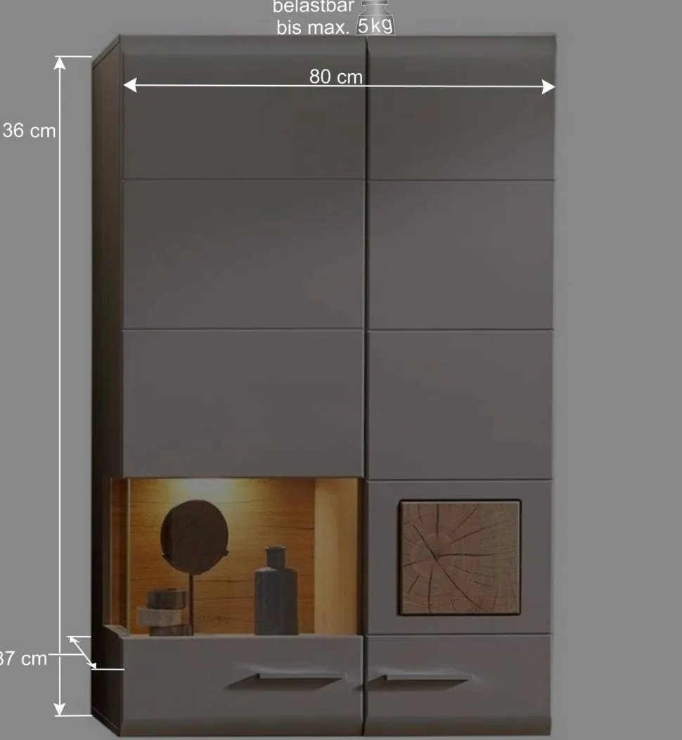 Wohnwand Hängeschrank in Weiß Eiche - Lisepio