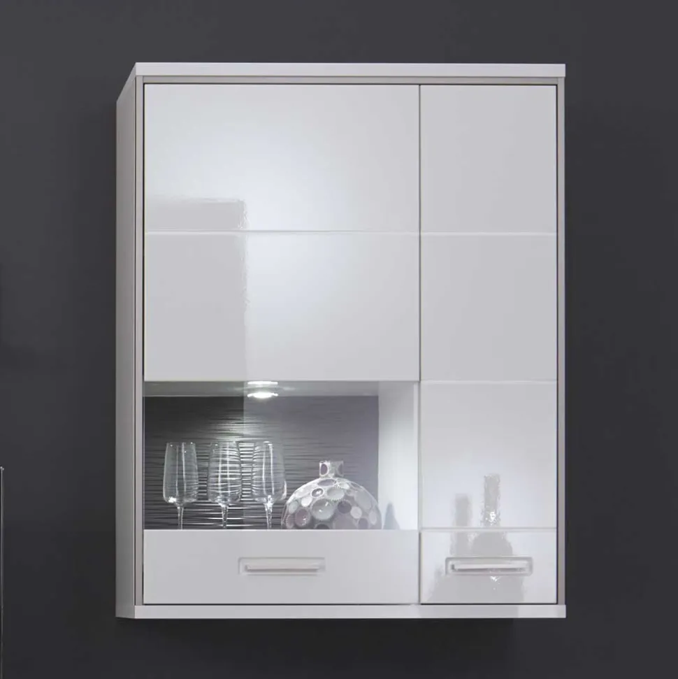 Wohnwand Hängevitrine Tacroma in Weiß Hochglanz