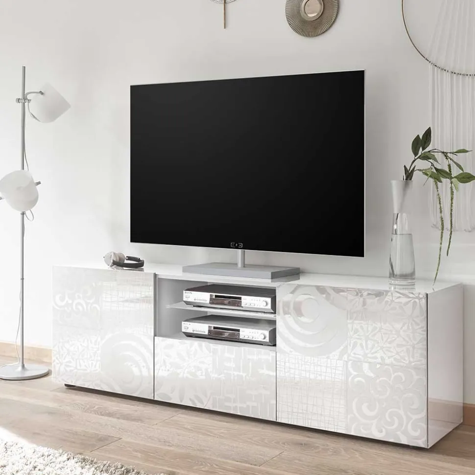 Wohnwand Hochglanz in Weiß - Vascaub (dreiteilig)