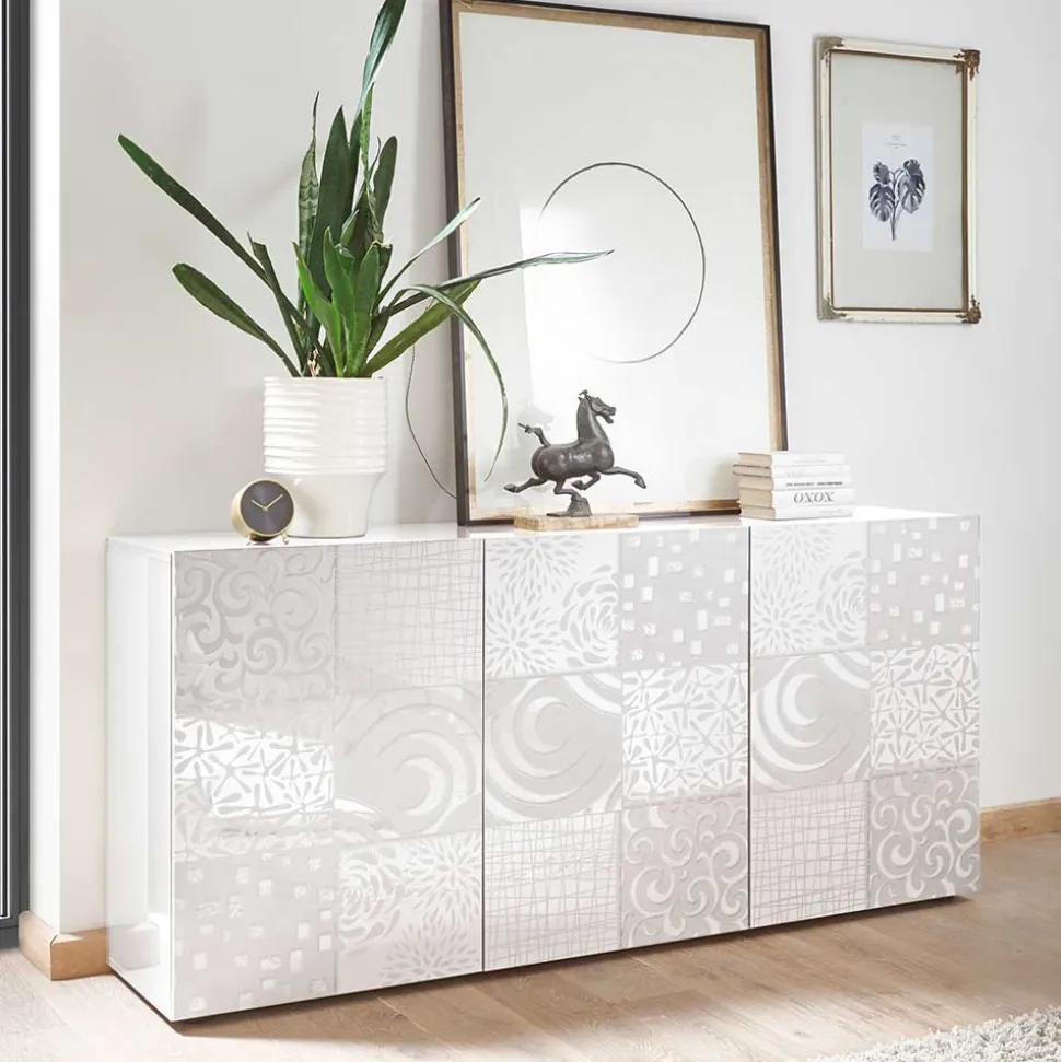 Wohnwand Hochglanz in Weiß - Vascaub (dreiteilig)