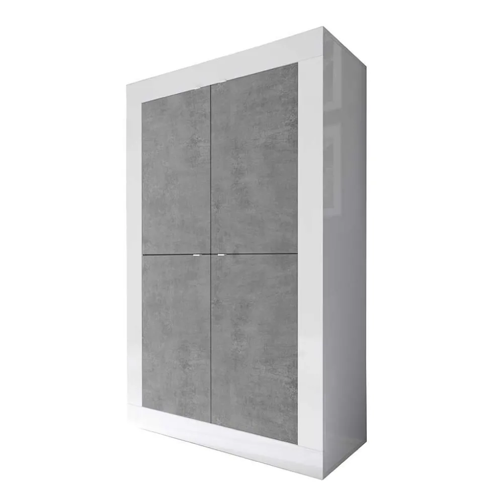 Wohnwand in Beton Optik & Weiß HG - Narandu (dreiteilig)