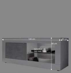 Wohnwand in Beton Optik & Weiß HG - Narandu (dreiteilig)