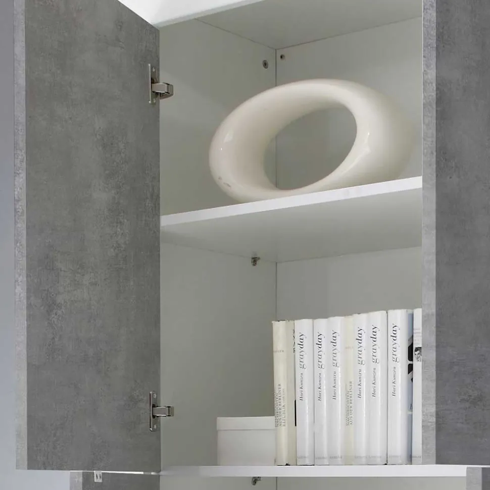 Wohnwand in Beton Optik & Weiß HG - Narandu (dreiteilig)